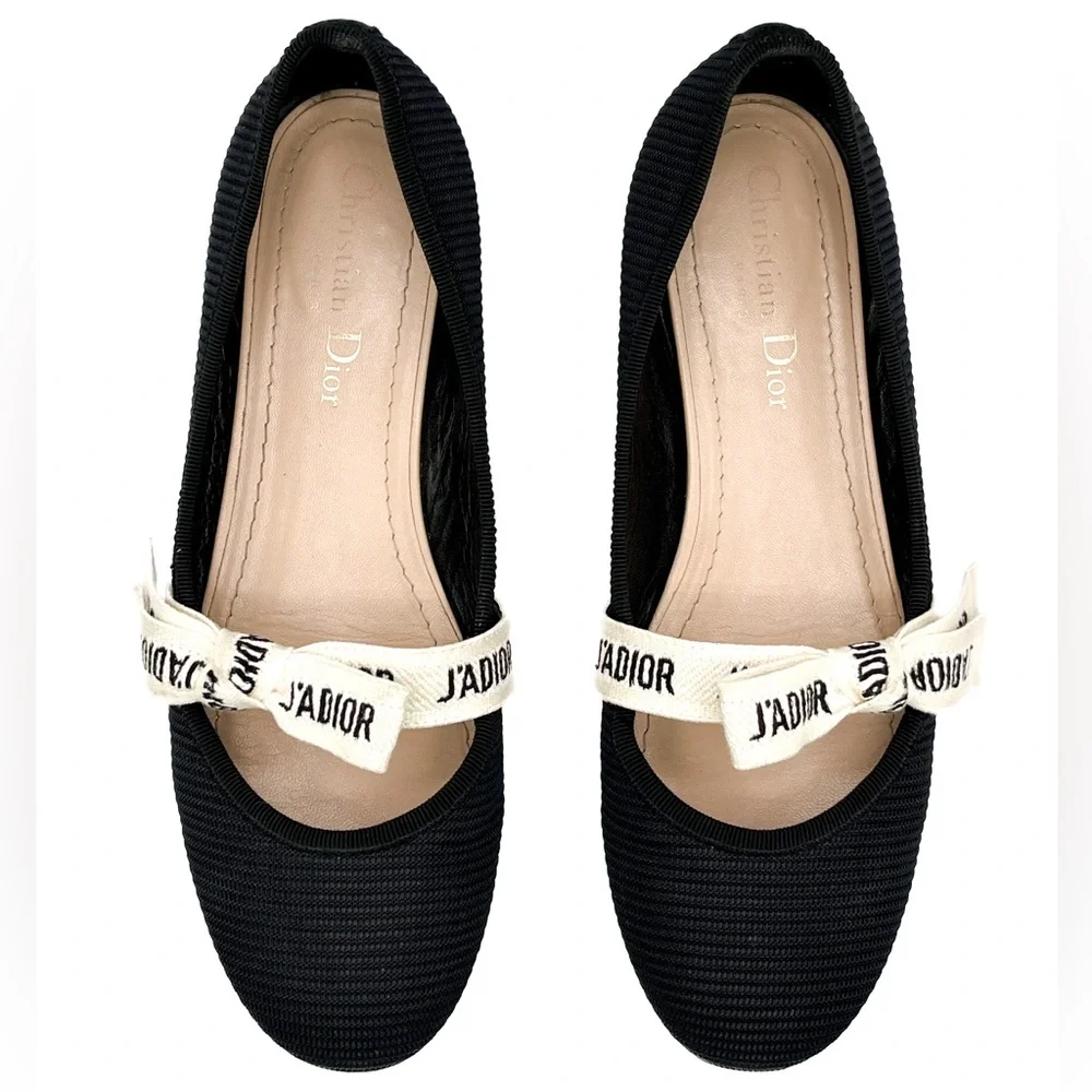 Dior J’Adior Two-Toned Black Fabric Ribbon Logo Mary Jane Ballet Flats - Picture 1 of 5